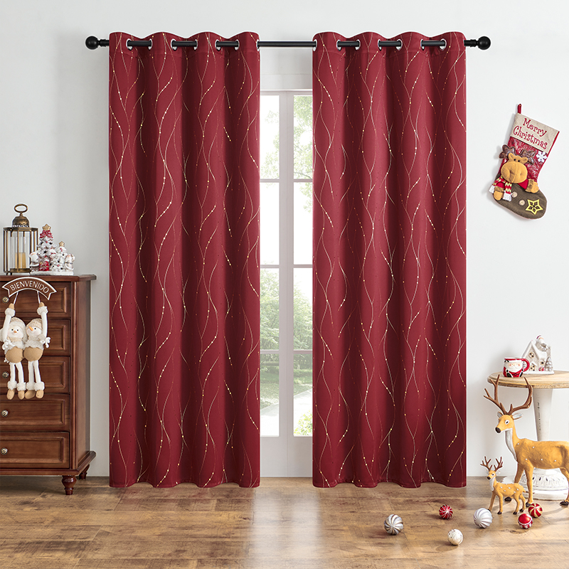 【GYX-XT】Gold Stamping Line Pattern Blackout Sound Insulating Polyester Curtain Fabric,Simple Style Drapes Curtain Fabric for Bedroom Living Room Office Home Decor
