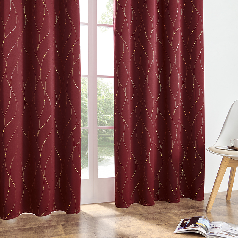 【GYX-XT】Gold Stamping Line Pattern Blackout Sound Insulating Polyester Curtain Fabric,Simple Style Drapes Curtain Fabric for Bedroom Living Room Office Home Decor