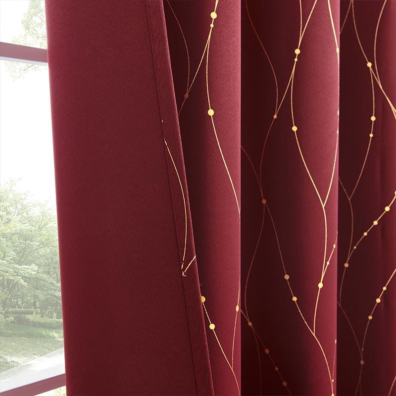 【GYX-XT】Gold Stamping Line Pattern Blackout Sound Insulating Polyester Curtain Fabric,Simple Style Drapes Curtain Fabric for Bedroom Living Room Office Home Decor