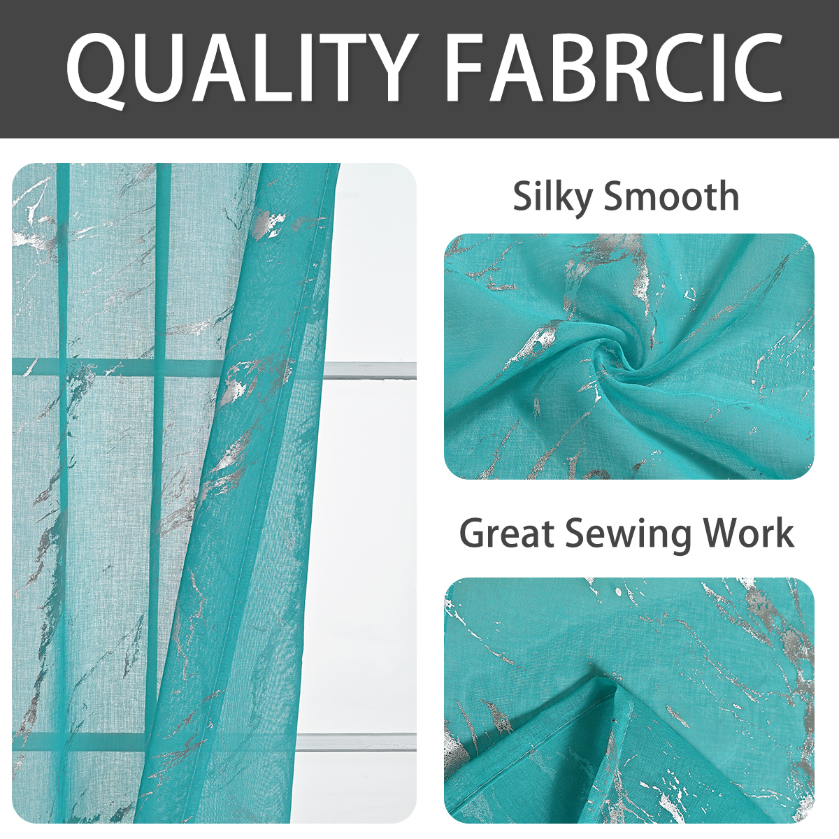 Silver Stamping Marble Pattern Sheer Curtain Fabrics,Simple Style Drapes Sheer Curtain Fabrics for Bedroom Living Room Office Home Decor