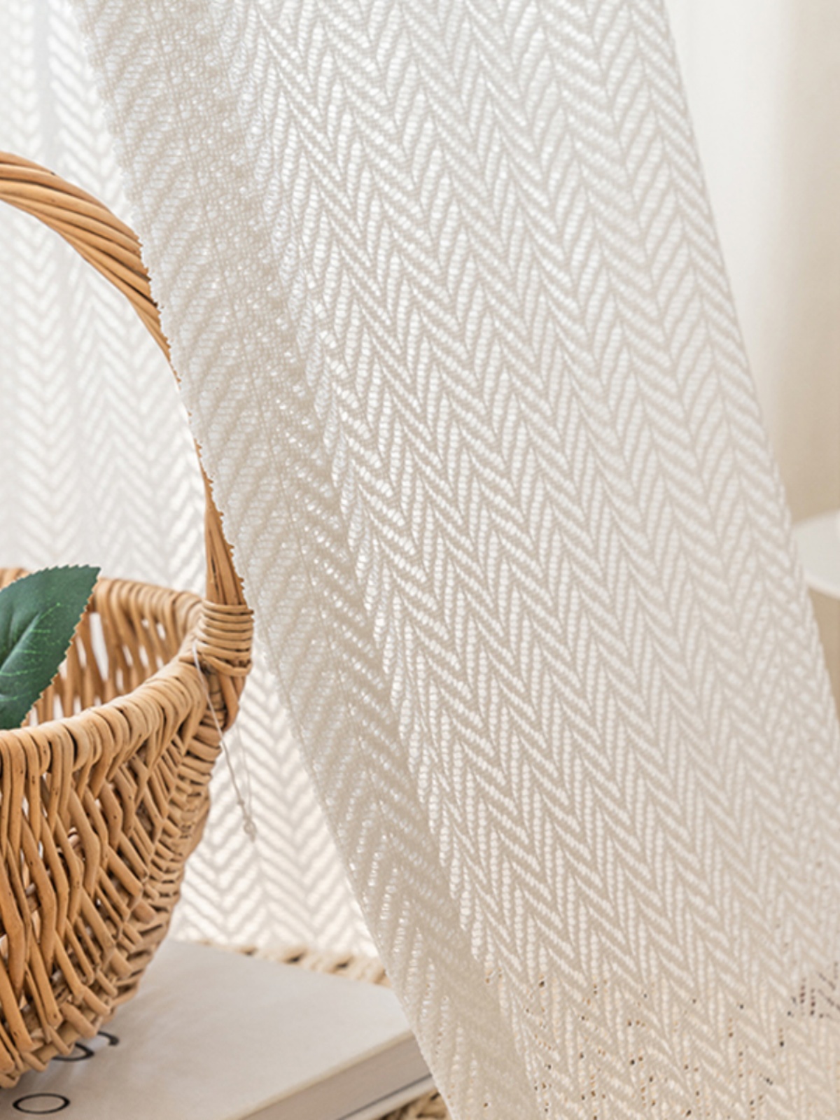 Plain Solid White Color Vertical Stripe Modern Polyester Semi-Transparent Light Filtering Privacy Sheer Curtain Fabric , Soft Smooth Lightweight Sheer Panels Drapes Curtains for Bedroom Living Room Office Home Decor