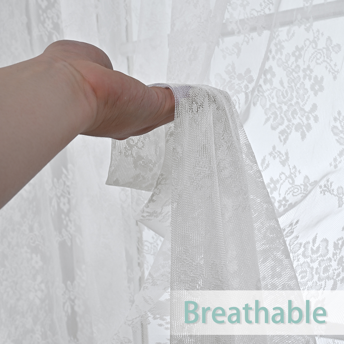 White Elegance Romantic French Flower Floral Pattern Jacquard Lace Soft Door Polyester Sheer Curtain, Lace Fabric Rod Pocket Hollow Out Voile Curtain Window Screen for Living Room Bedroom Home Decor