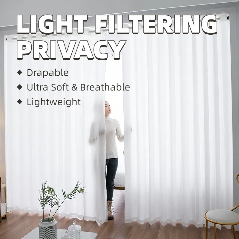 White Modern Solid Elegant Polyester Protection of Privacy Sheer Curtain Fabric for Living Room, Bedroom, Kitchen Counter, Dining Room - Decorative Window Rod Pocket Hanging Sheer Curtain Panel