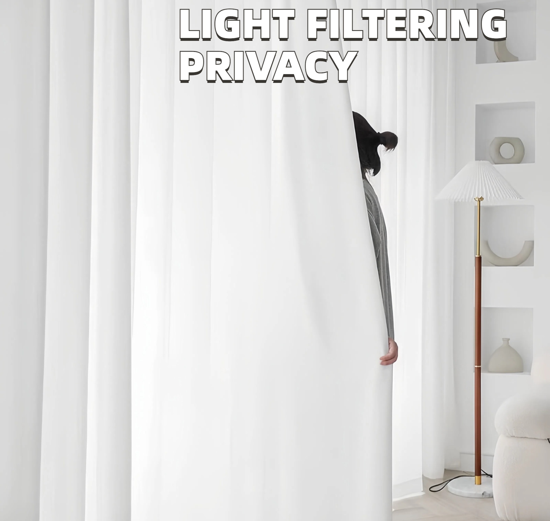 White Modern Solid Elegant Polyester Protection of Privacy Sheer Curtain Fabric for Living Room, Bedroom, Kitchen Counter, Dining Room - Decorative Window Rod Pocket Hanging Sheer Curtain Panel