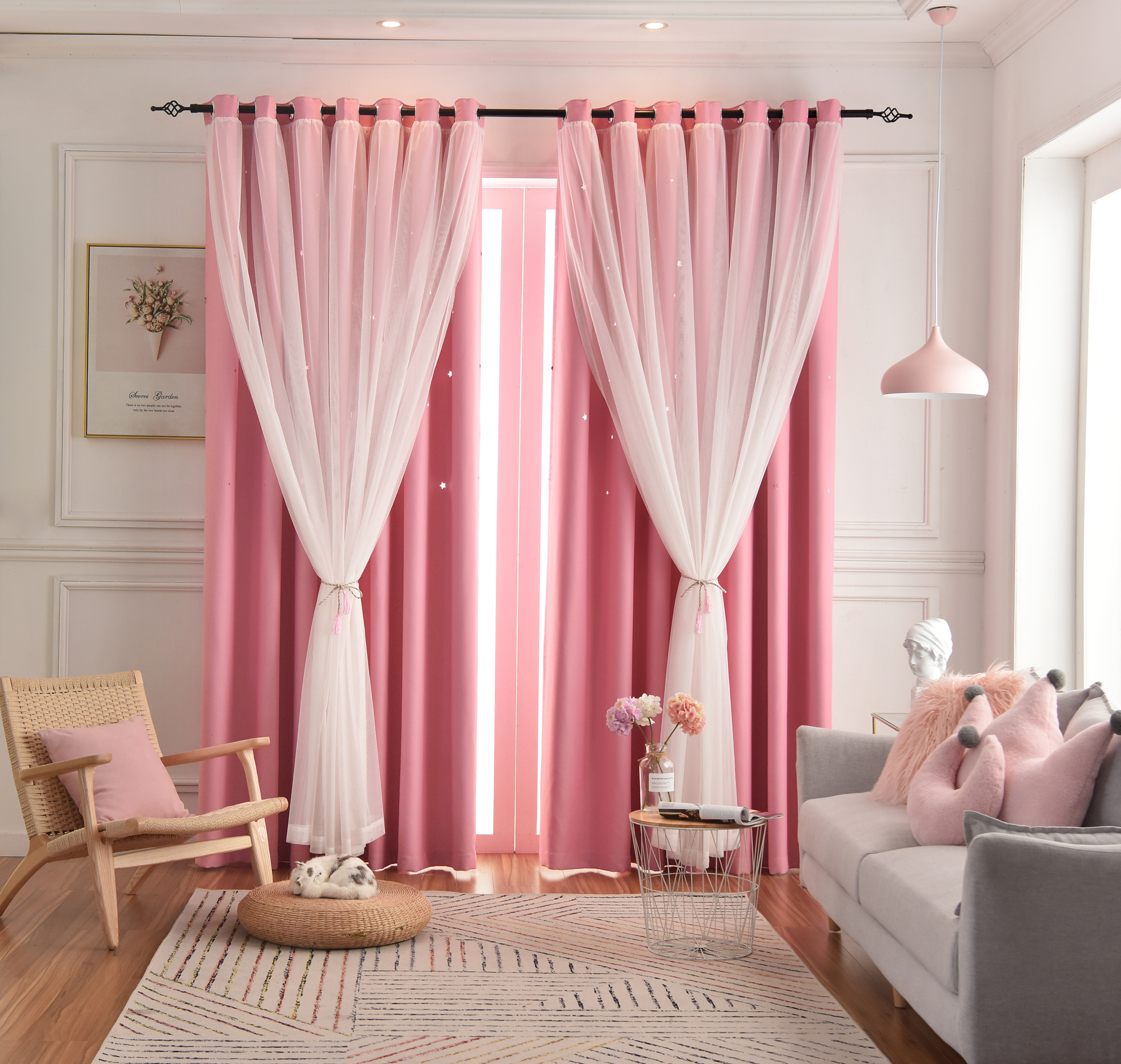 【FX-LKXX】Hollow Stars Shaped Blackout Sound Insulating Polyester Curtain Fabrics, Drapes Curtain Fabric for Bedroom Living Room Office Home Decor