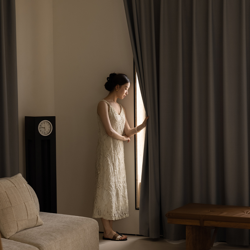 【TS-TGL】Horizontal Striped Linen Polyester Blackout Curtain Fabric, Soundproof Modern Simple Style Customizable Living Room Bedroom Curtains