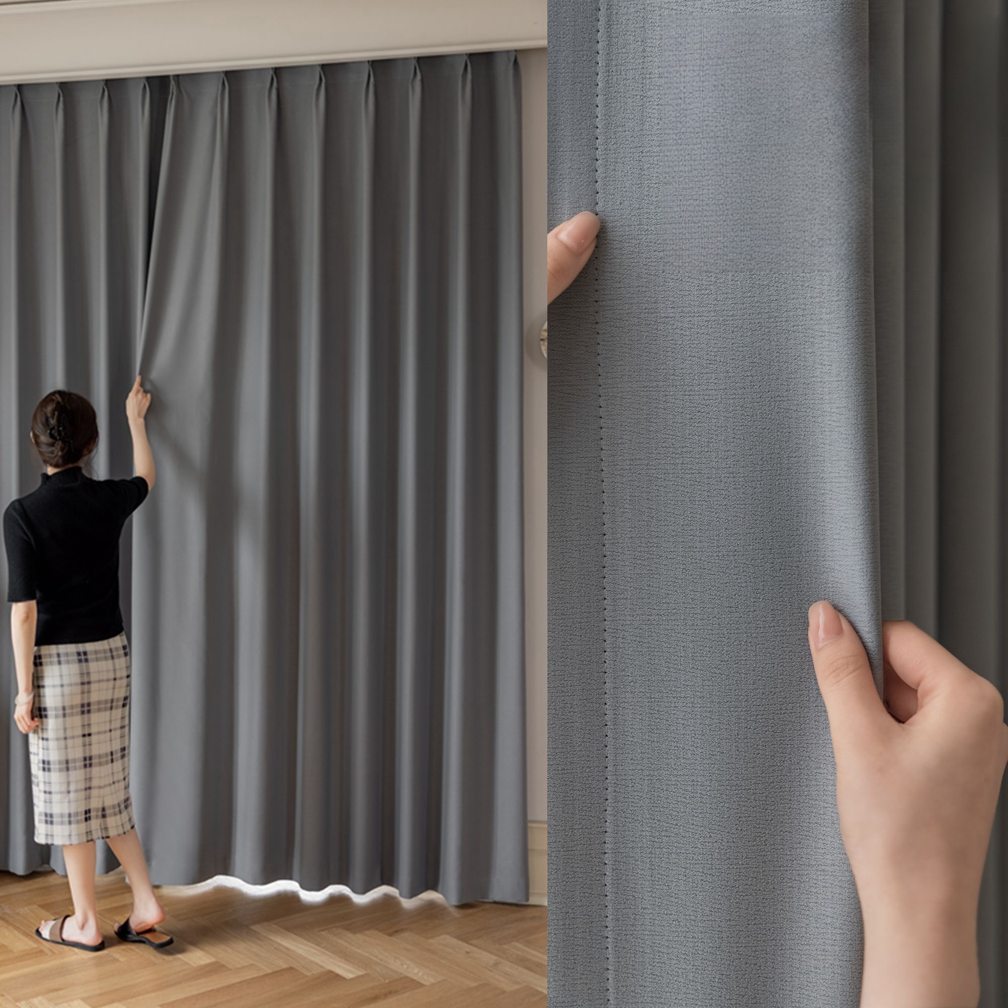 【TS-TGL】Horizontal Striped Linen Polyester Blackout Curtain Fabric, Soundproof Modern Simple Style Customizable Living Room Bedroom Curtains