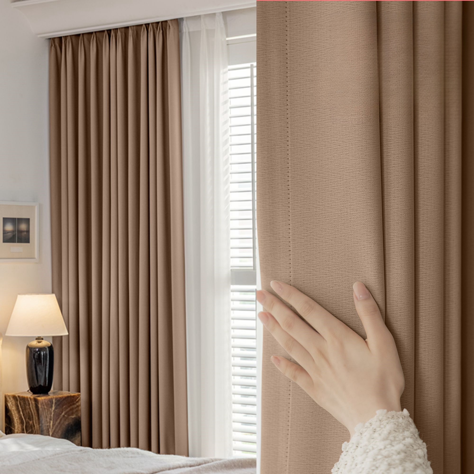 【TS-TGL】Horizontal Striped Linen Polyester Blackout Curtain Fabric, Soundproof Modern Simple Style Customizable Living Room Bedroom Curtains