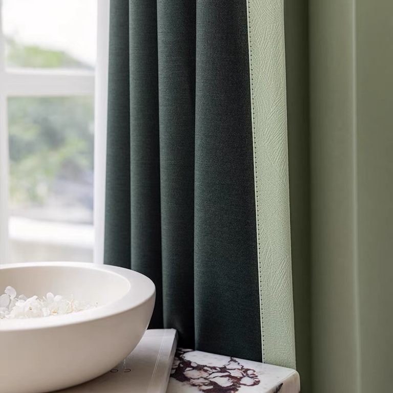 【FH】High Density Polyester Leaf Pattern Embossing Blackout Curtain Fabric, Soundproof Modern Simple Style Customizable Living Room Bedroom Curtains