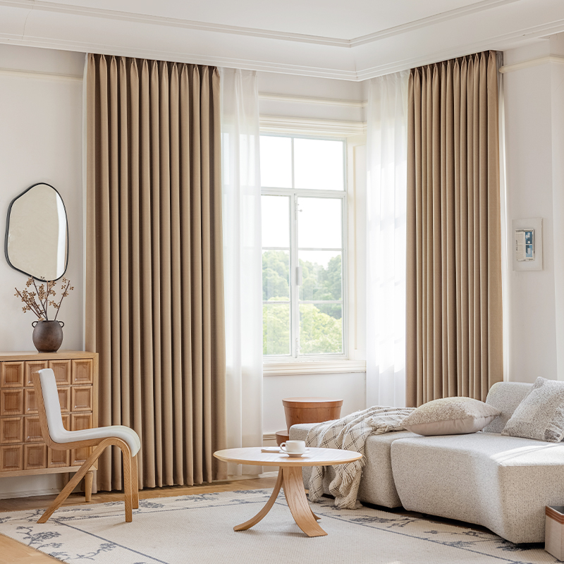 【FH】High Density Polyester Leaf Pattern Embossing Blackout Curtain Fabric, Soundproof Modern Simple Style Customizable Living Room Bedroom Curtains