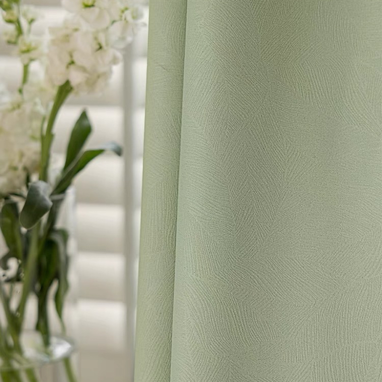 【FH】High Density Polyester Leaf Pattern Embossing Blackout Curtain Fabric, Soundproof Modern Simple Style Customizable Living Room Bedroom Curtains