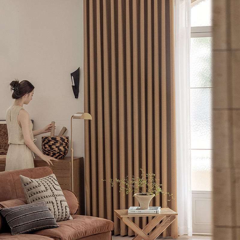 【OC-HJBGL】Linen Heavy Blackout Curtain Fabric, Soundproof Soft Modern Simple Style Customizable Living Room Bedroom Curtains