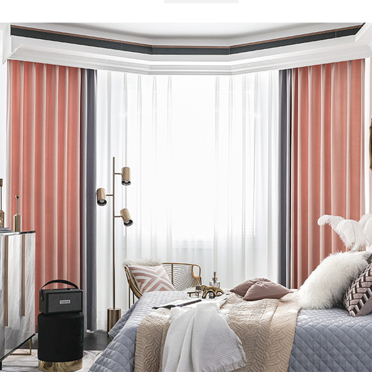 【OC-HJWSM】High Density Simple Jacquard Textured High Blackout Curtain Fabric, Soundproof Soft Modern Style Customizable Living Room Bedroom Curtains