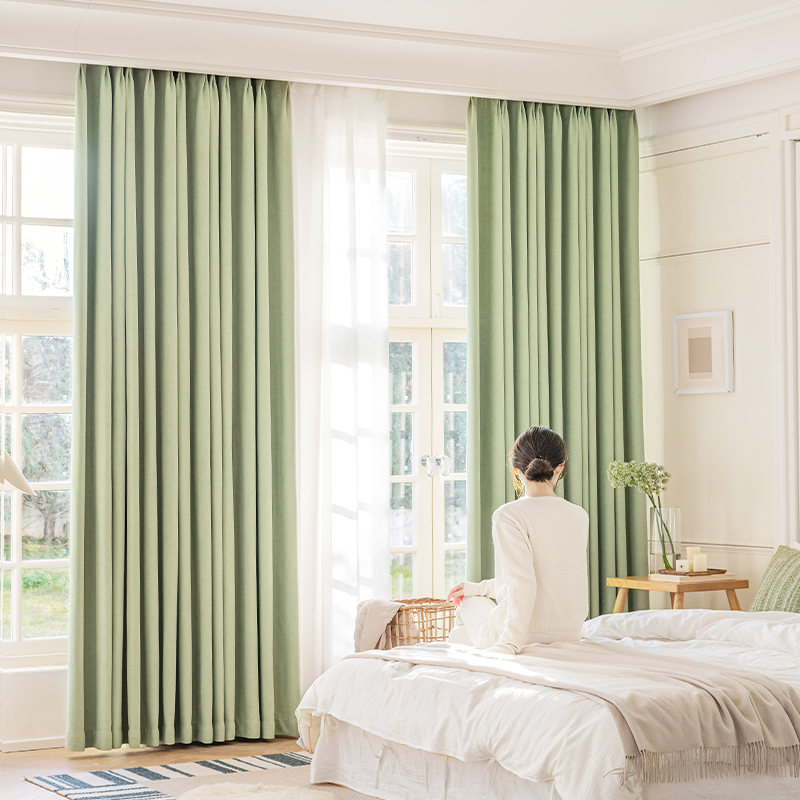 【OC-YQH】Solid Color Soft Chenille Jacquard Plants Rattan Texture Heavy High Blackout Curtain Fabric, Soundproof Soft Modern Simple Style Customizable Living Room Bedroom Curtains