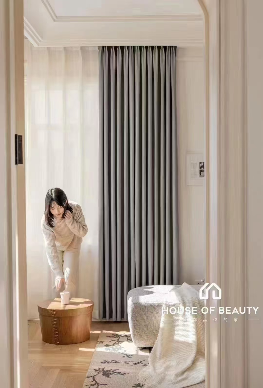 【OC-MLM】Linen Look Grain Shape Heavy Blackout Curtain Fabric, Soundproof Soft Modern Simple Style Customizable Living Room Bedroom Curtains