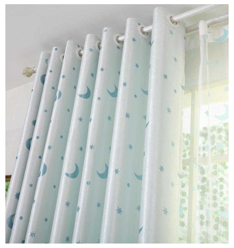 【TY-YLSXY】Cartoon Cheap Jacquard Stars Moon Pattern Blackout Kids Curtain Fabric, Simple Style Customizable Living Room Bedroom Curtains