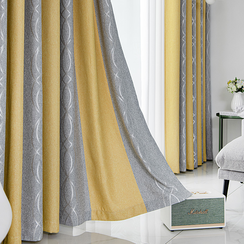【ZY-SZXBZ】Solid Color High Precision Jacquard Simple line texture Shiny Blackout Curtain Fabric, Soundproof Modern Style Customizable Living Room Bedroom Curtains