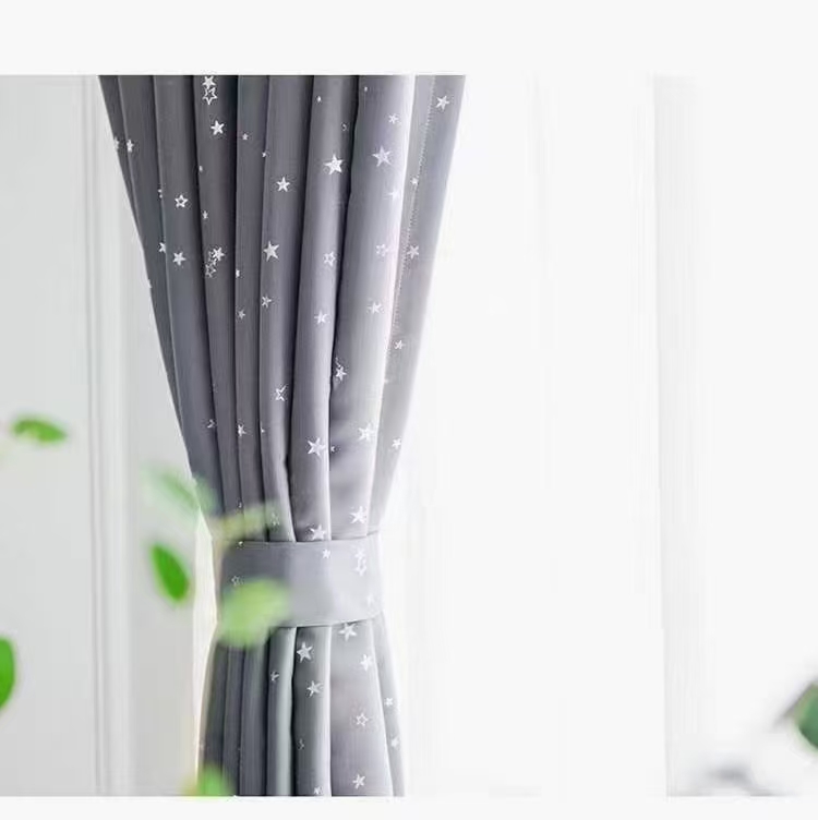 【ZY-TJXX】Hot Silver Stamping Stars Pattern Simple Blackout Curtain Fabric, Soundproof Modern Style Customizable Living Room Bedroom Curtains