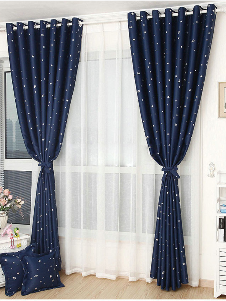 【ZY-TJXX】Hot Silver Stamping Stars Pattern Simple Blackout Curtain Fabric, Soundproof Modern Style Customizable Living Room Bedroom Curtains