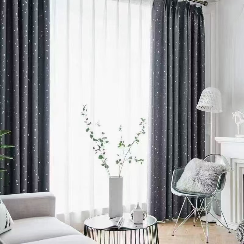 【ZY-TJXX】Hot Silver Stamping Stars Pattern Simple Blackout Curtain Fabric, Soundproof Modern Style Customizable Living Room Bedroom Curtains