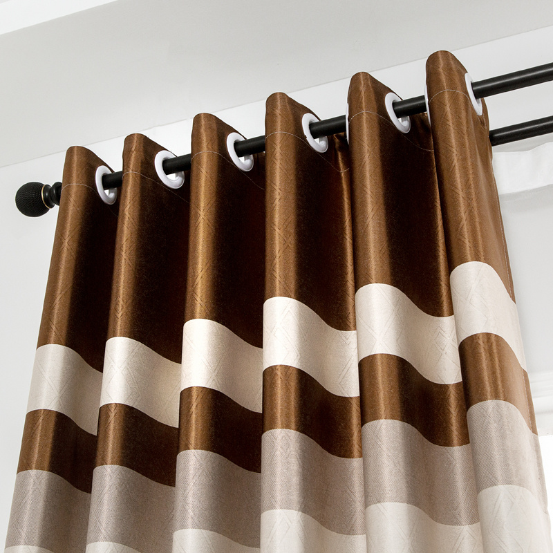 【TS-Y4T】Horizontal Stripe Cation Jacquard Simple Blackout Curtain Fabric, Soundproof Modern Style Customizable Living Room Bedroom Curtains