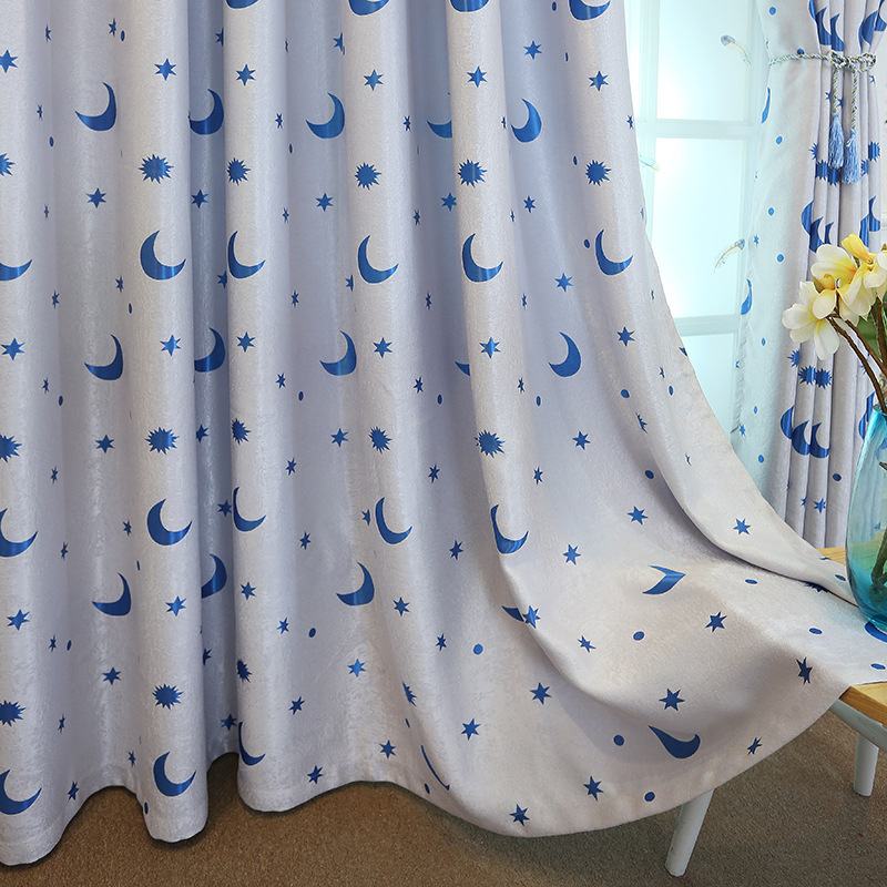 【TY-YLZXY】Stars and Moons Cartoon Jacquard Simple Blackout Cationic Curtain Fabric, Soundproof Modern Style Customizable Living Room Bedroom Curtains