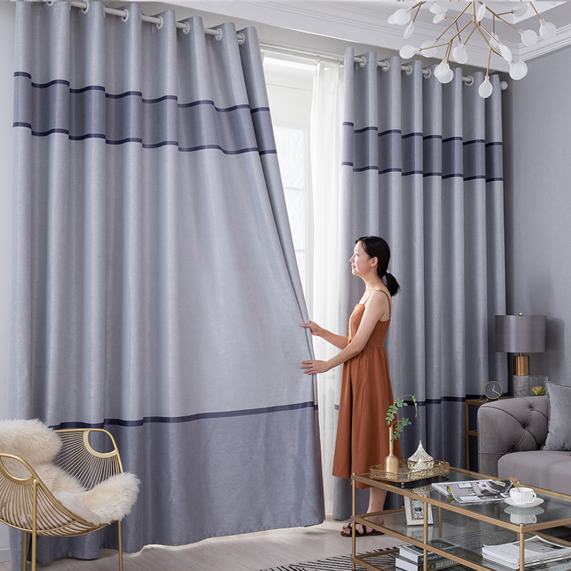 【ZY-Y3T】Horizontal Stripe Cation Jacquard Simple Blackout Curtain Fabric, Soundproof Modern Style Customizable Living Room Bedroom Curtains