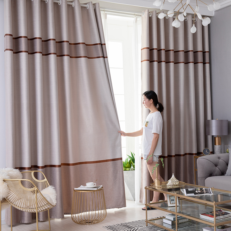 【ZY-Y3T】Horizontal Stripe Cation Jacquard Simple Blackout Curtain Fabric, Soundproof Modern Style Customizable Living Room Bedroom Curtains