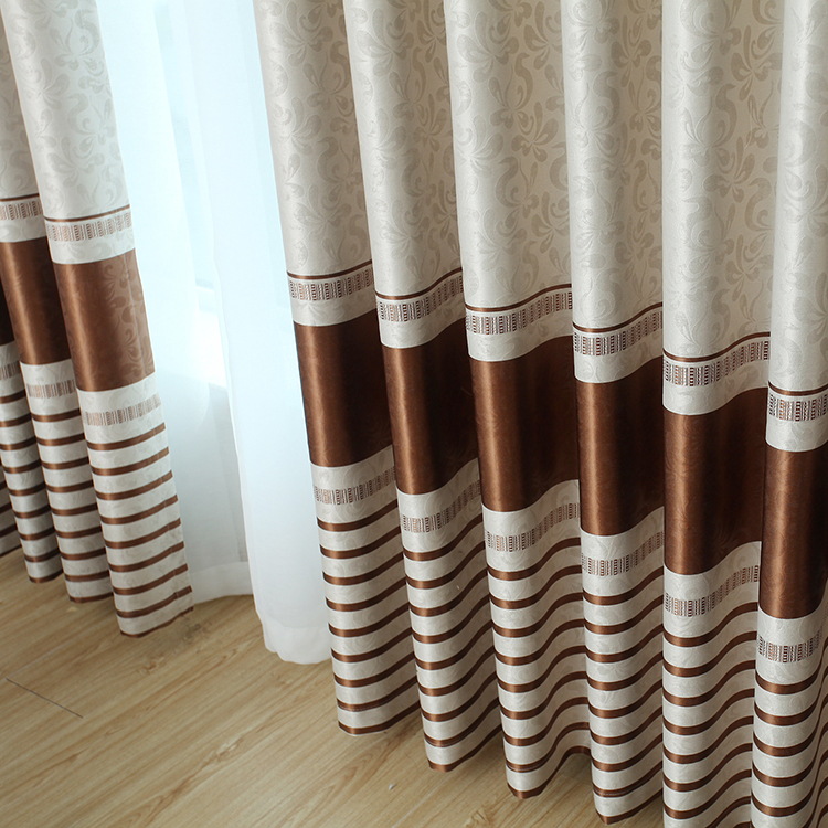 【ZY-Y10T】Horizontal Stripe Cation Jacquard Simple Blackout Curtain Fabric, Soundproof Modern Style Customizable Living Room Bedroom Curtains