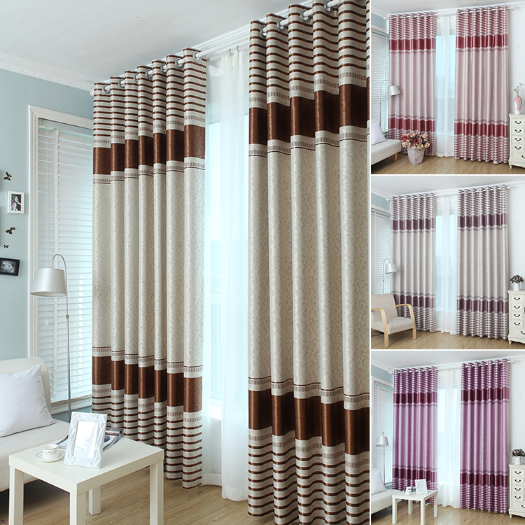 【ZY-Y10T】Horizontal Stripe Cation Jacquard Simple Blackout Curtain Fabric, Soundproof Modern Style Customizable Living Room Bedroom Curtains