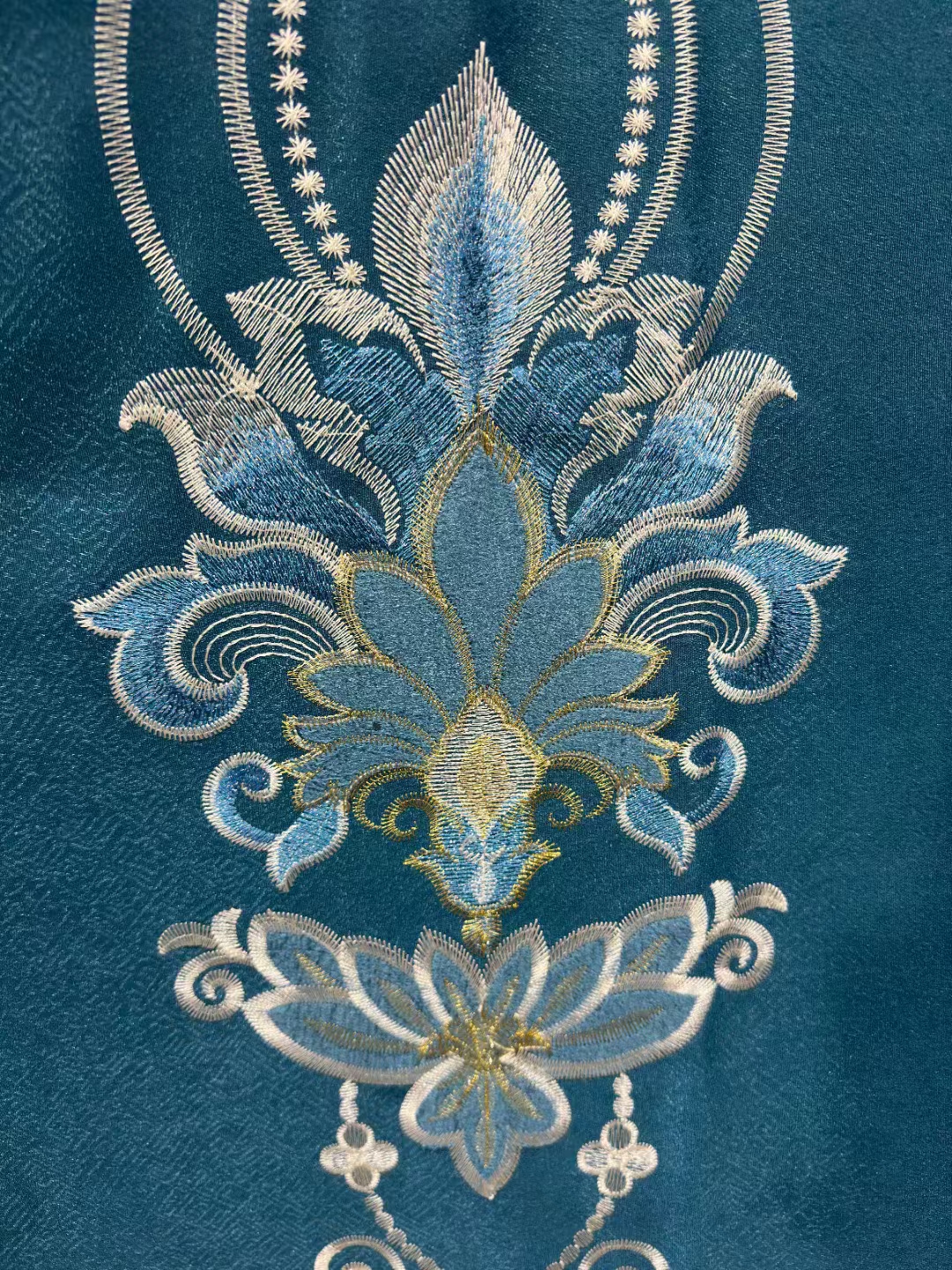 【HD-5】Luxury High-end European Peacock Blue Grey Floral Pattern Patchwork Embroidered Curtain Fabrics,Soundproof  Customizable Living Room Bedroom Curtains