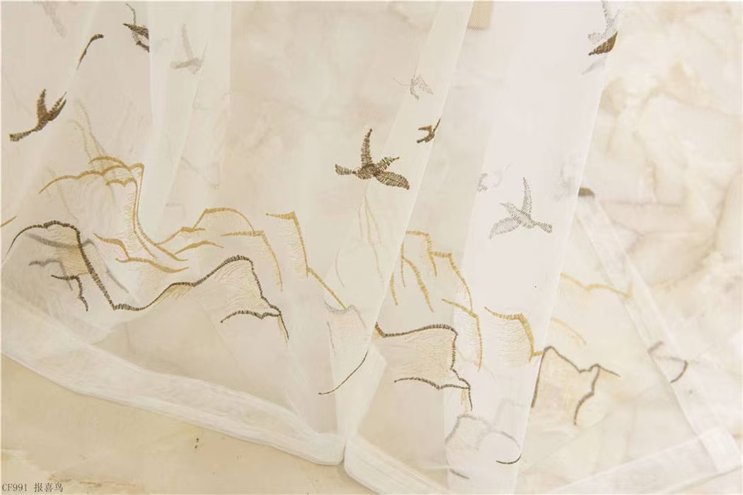 【CF-BXN】Elegant Light Filtering Bird Motif Embroidered Soft Embroidered Curtain fabric.,Soundproof Modern Style Customizable Living Room Bedroom Curtains