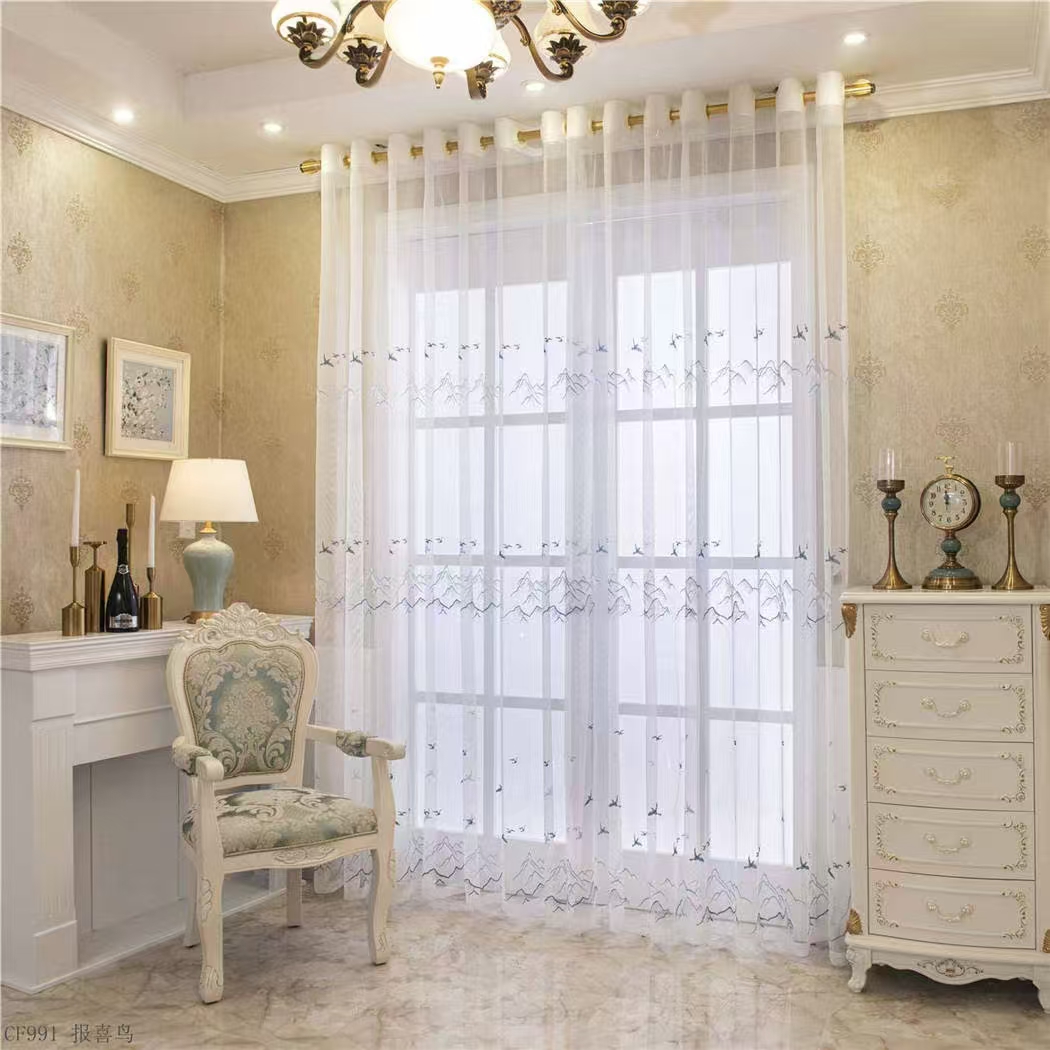 【CF-BXN】Elegant Light Filtering Bird Motif Embroidered Soft Embroidered Curtain fabric.,Soundproof Modern Style Customizable Living Room Bedroom Curtains
