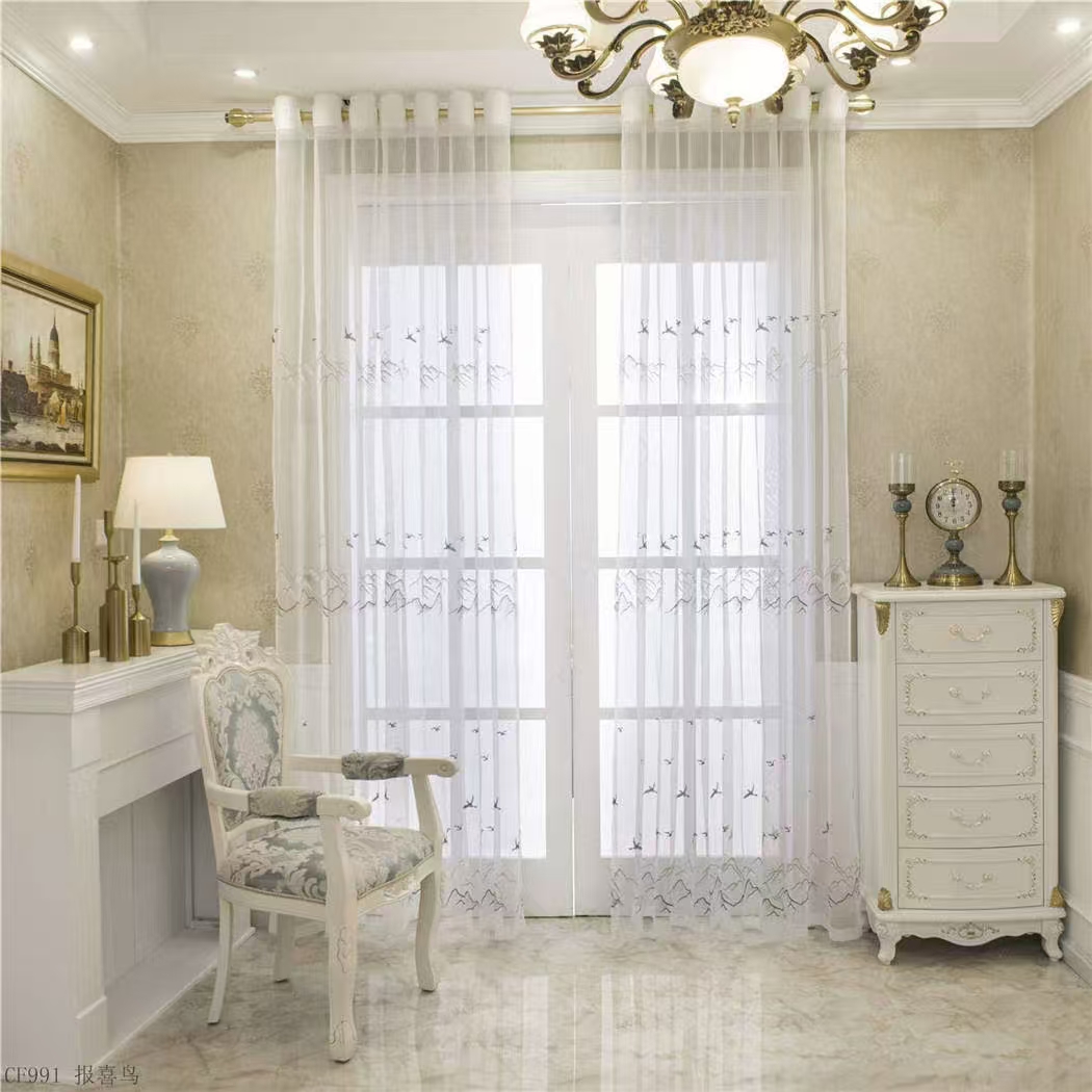 【CF-BXN】Elegant Light Filtering Bird Motif Embroidered Soft Embroidered Curtain fabric.,Soundproof Modern Style Customizable Living Room Bedroom Curtains