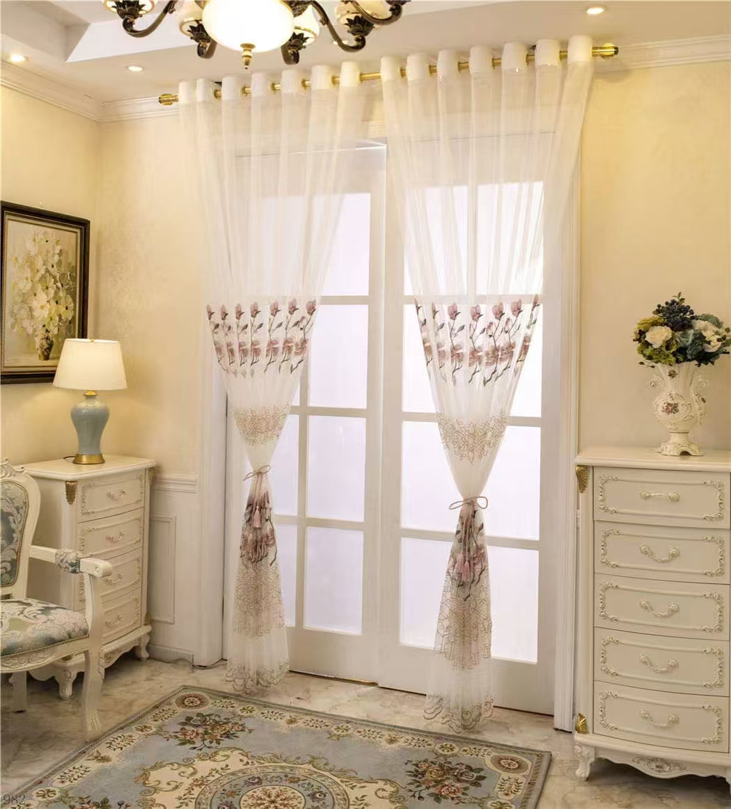 【CF-HKSJ】Elegant  Light Filtering Simple Pink Flowering Plants Embroidered Soft Embroidered Curtain fabric.,Soundproof Modern Style Customizable Living Room Bedroom Curtains