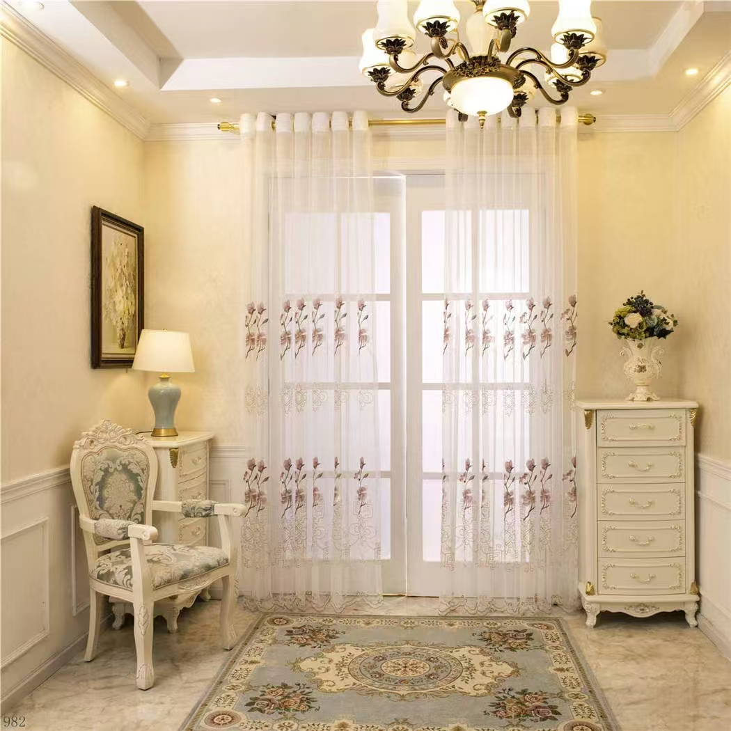 【CF-HKSJ】Elegant  Light Filtering Simple Pink Flowering Plants Embroidered Soft Embroidered Curtain fabric.,Soundproof Modern Style Customizable Living Room Bedroom Curtains