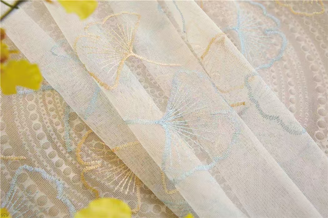 【CF-WCYX】Elegant Blue Light Filtering Simple Multi-coloured Ginkgo Leaves Embroidered Soft Embroidered Curtain fabric.,Soundproof Modern Style Customizable Living Room Bedroom Curtains
