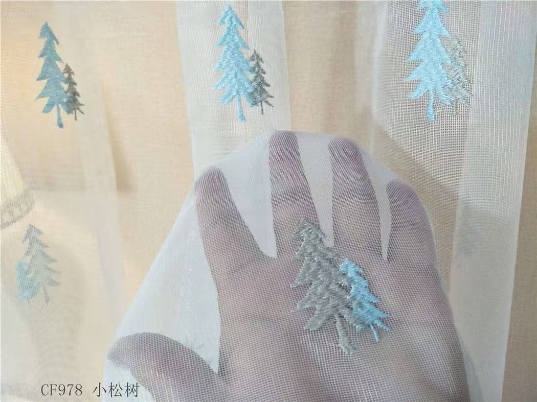 【CF-XSS】Elegant Light Filtering Simple Little Pine Tree Embroidered Soft Embroidered Curtain fabric.,Soundproof Modern Style Customizable Living Room Bedroom Curtains
