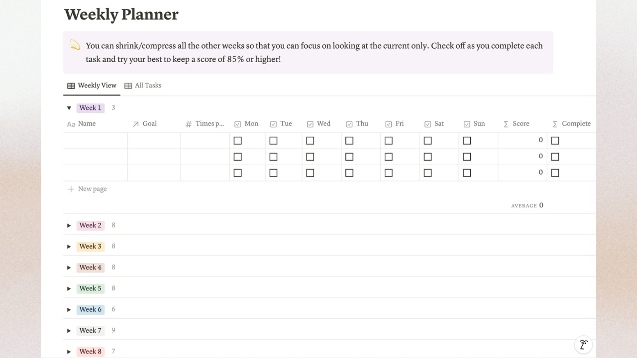 10 Week Goals Planner - Notion Template 