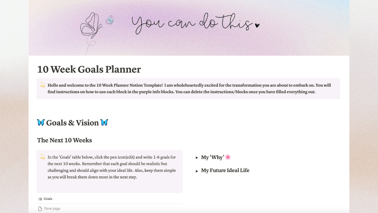 10 Week Goals Planner - Notion Template 