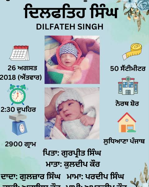 Baby birth details frame in Punjabi 