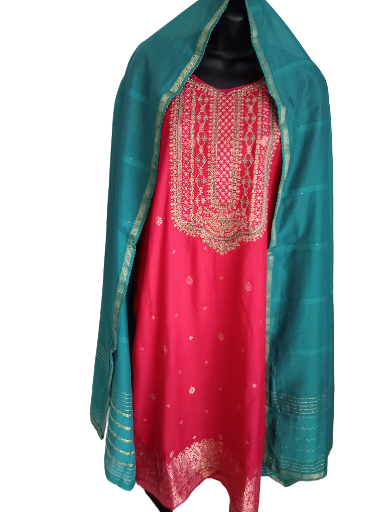 Traditional Green Salwar suit  with Maroon dupatta size 46