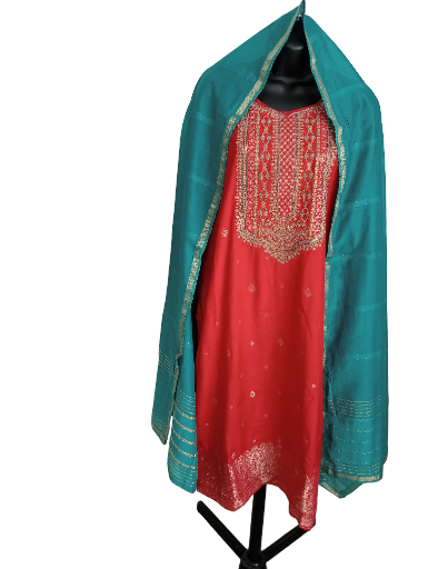 Traditional Green Salwar suit  with Maroon dupatta size 46