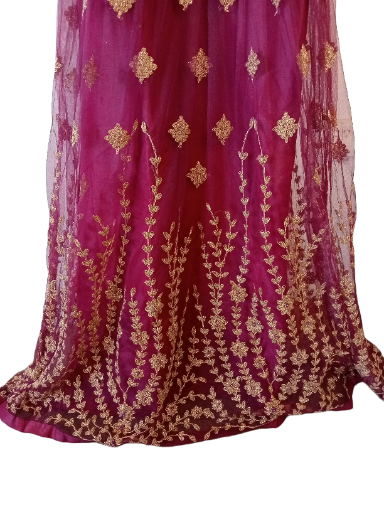 Embroidered Maroon Long net Gown, size 40 