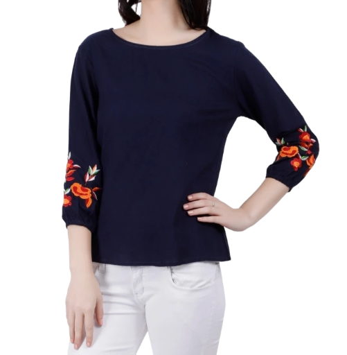 Navy Blue Embroidered Top, Size 38 (NZ size 10)