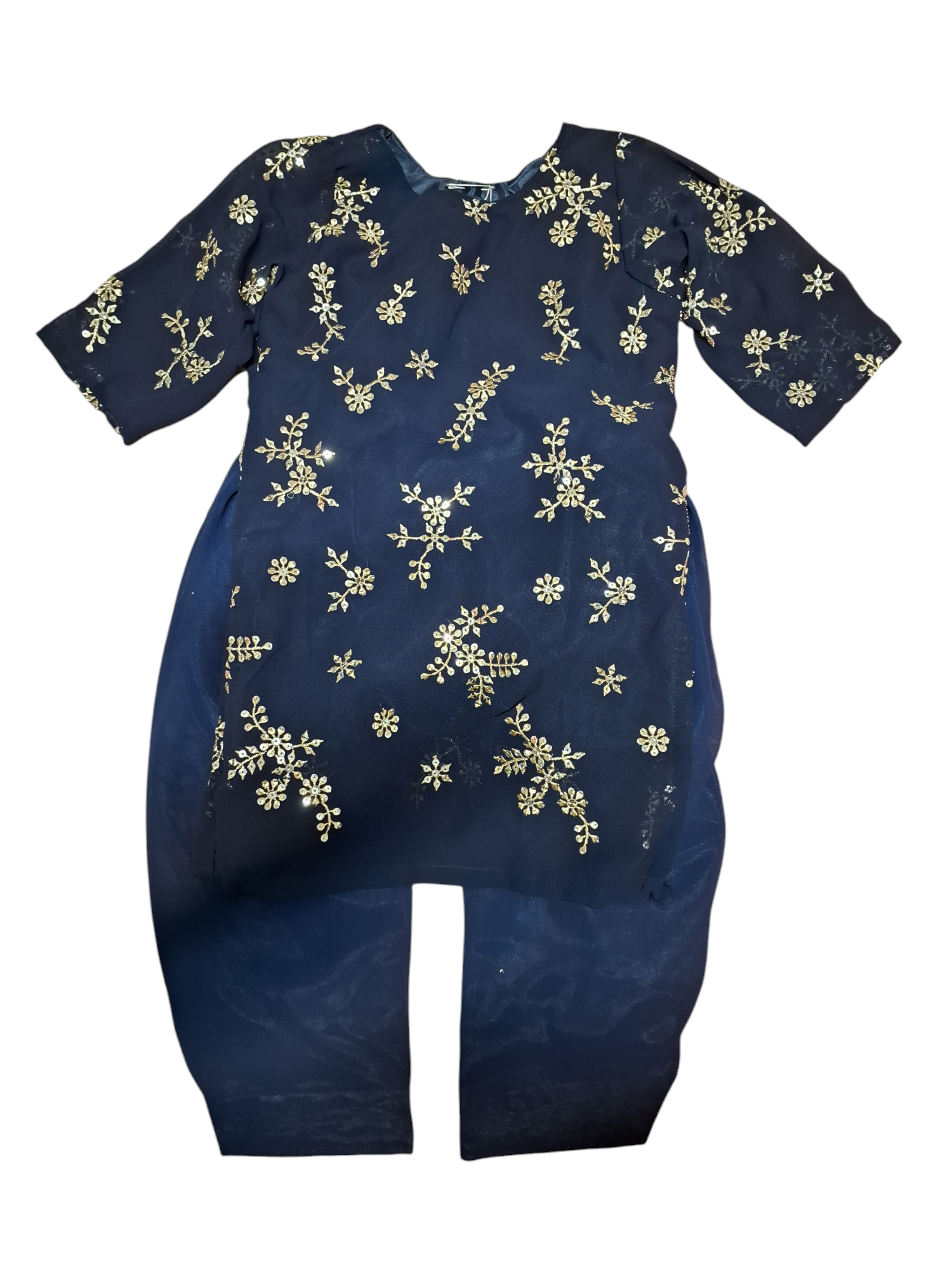 Navy Blue Embroidered Salwar suit, Size 24 (4-5 Years)