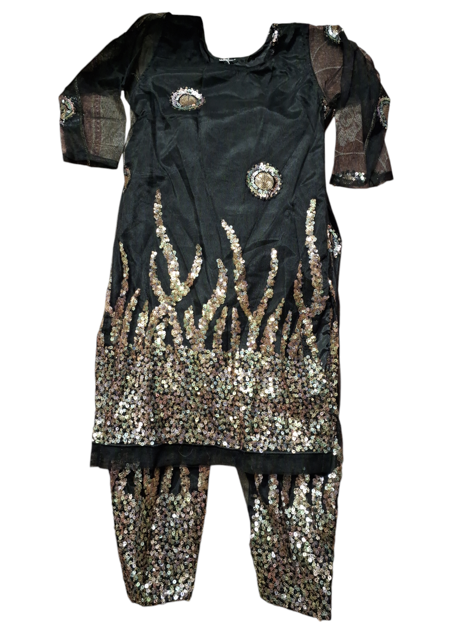 Black Sequin Embellished Salwar Kameez, Size 26 (5-6 Years)