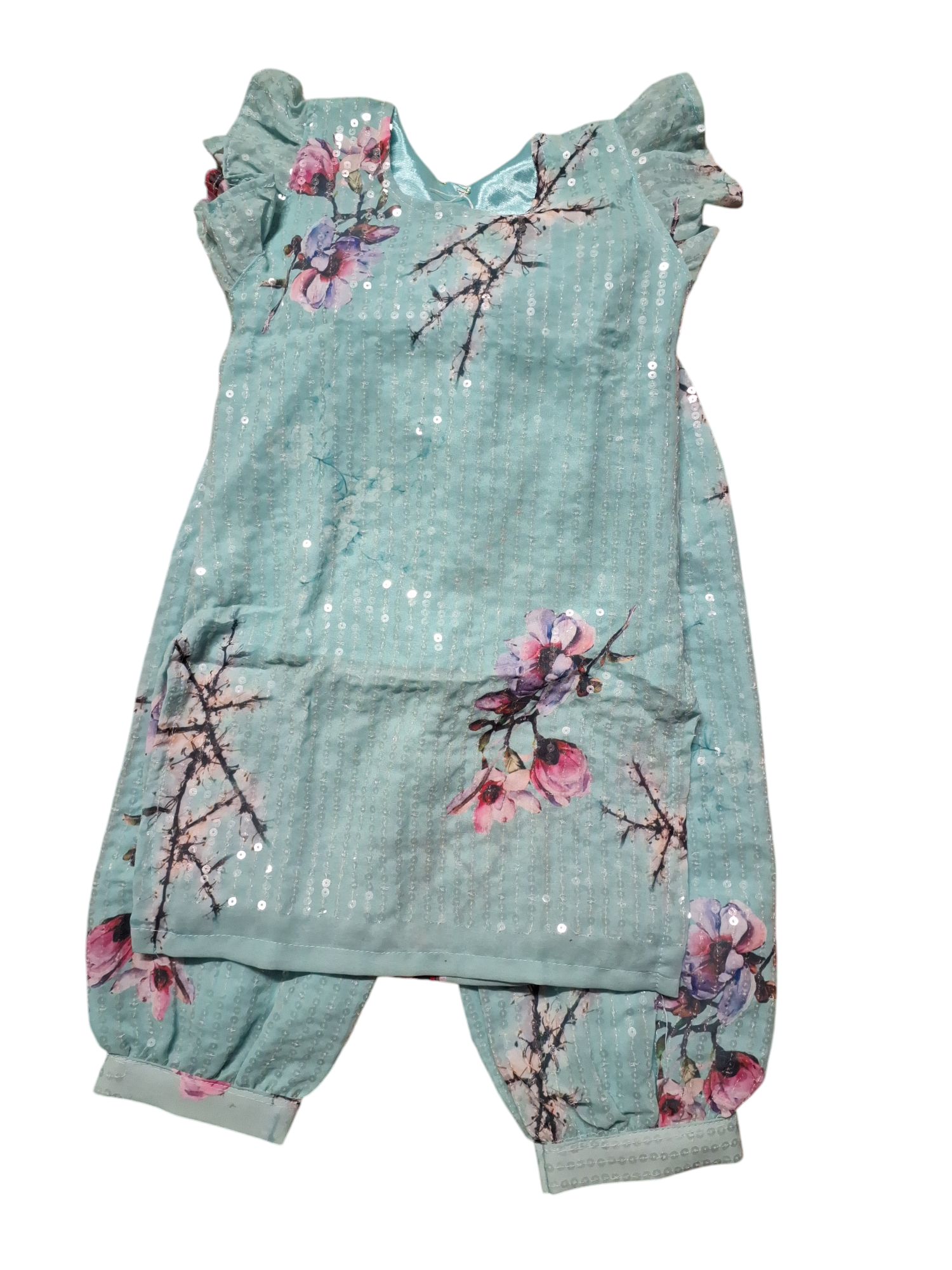 Floral Print Light Blue Salwar Suit, Size 22 (3-4 years)