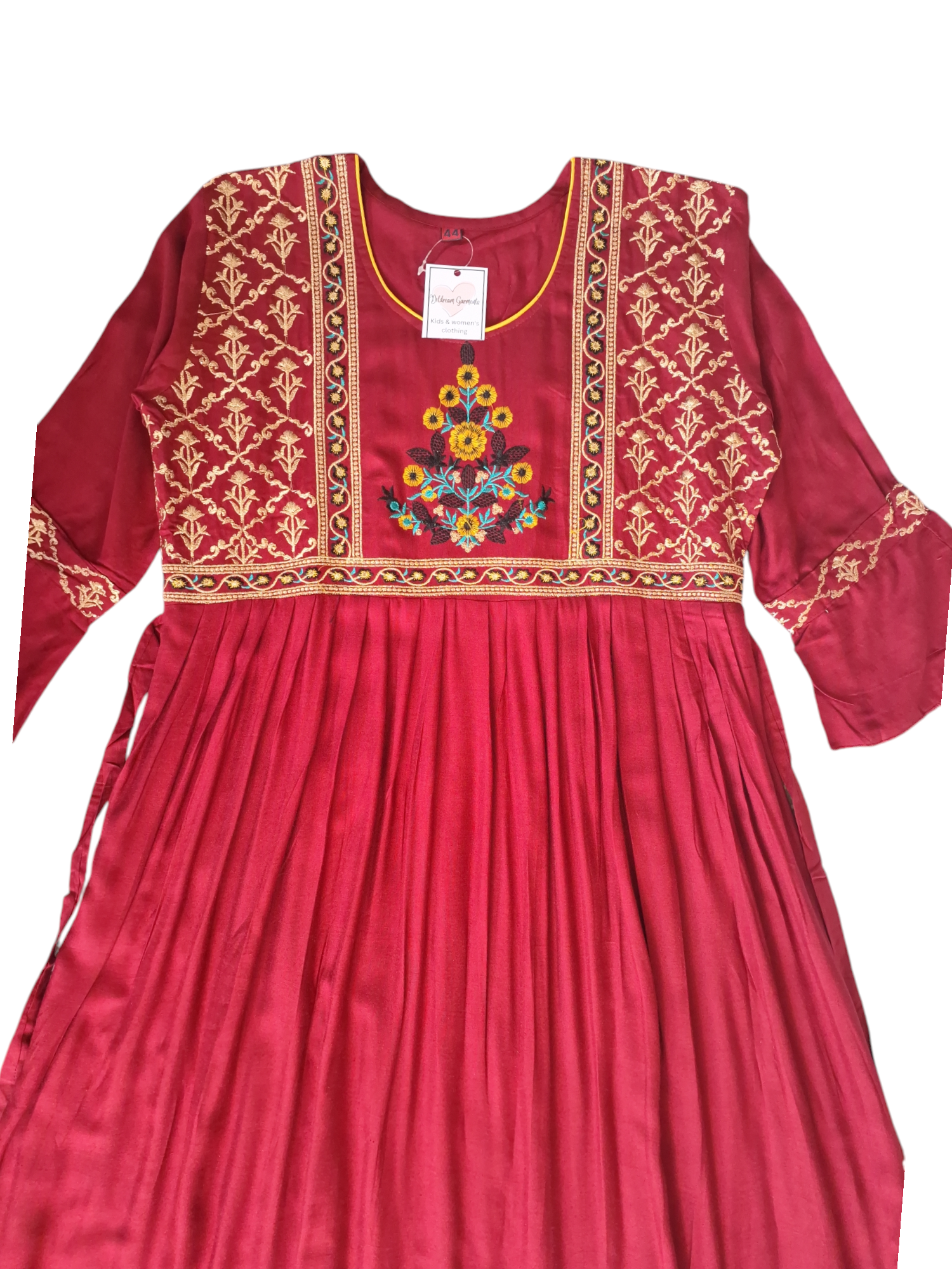Women's Maroon Flair Long Kurti Size 42