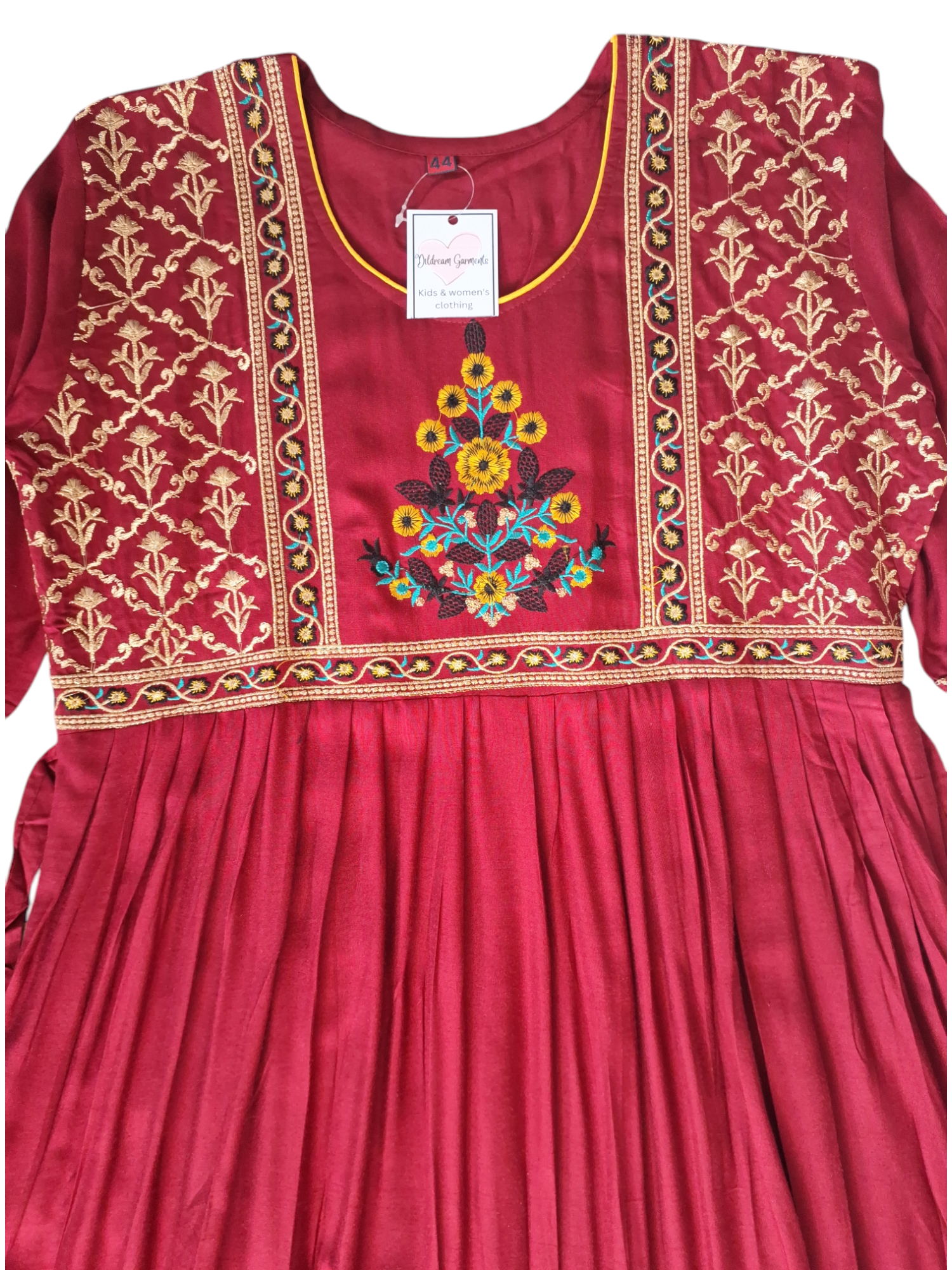 Women's Maroon Flair Long Kurti Size 42